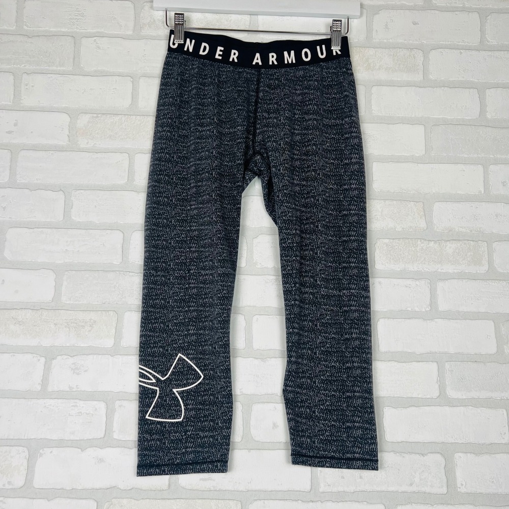 Under Armour Girls Gray Space Dye HeatGear Cropped Leggings Youth Large 14-16